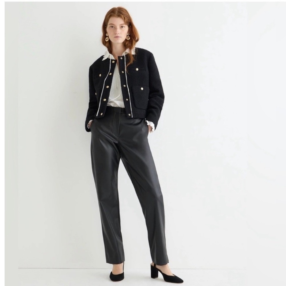 NWT J. Crew Straight-Leg Essential Pant in Faux‎ Leather Black Size 00